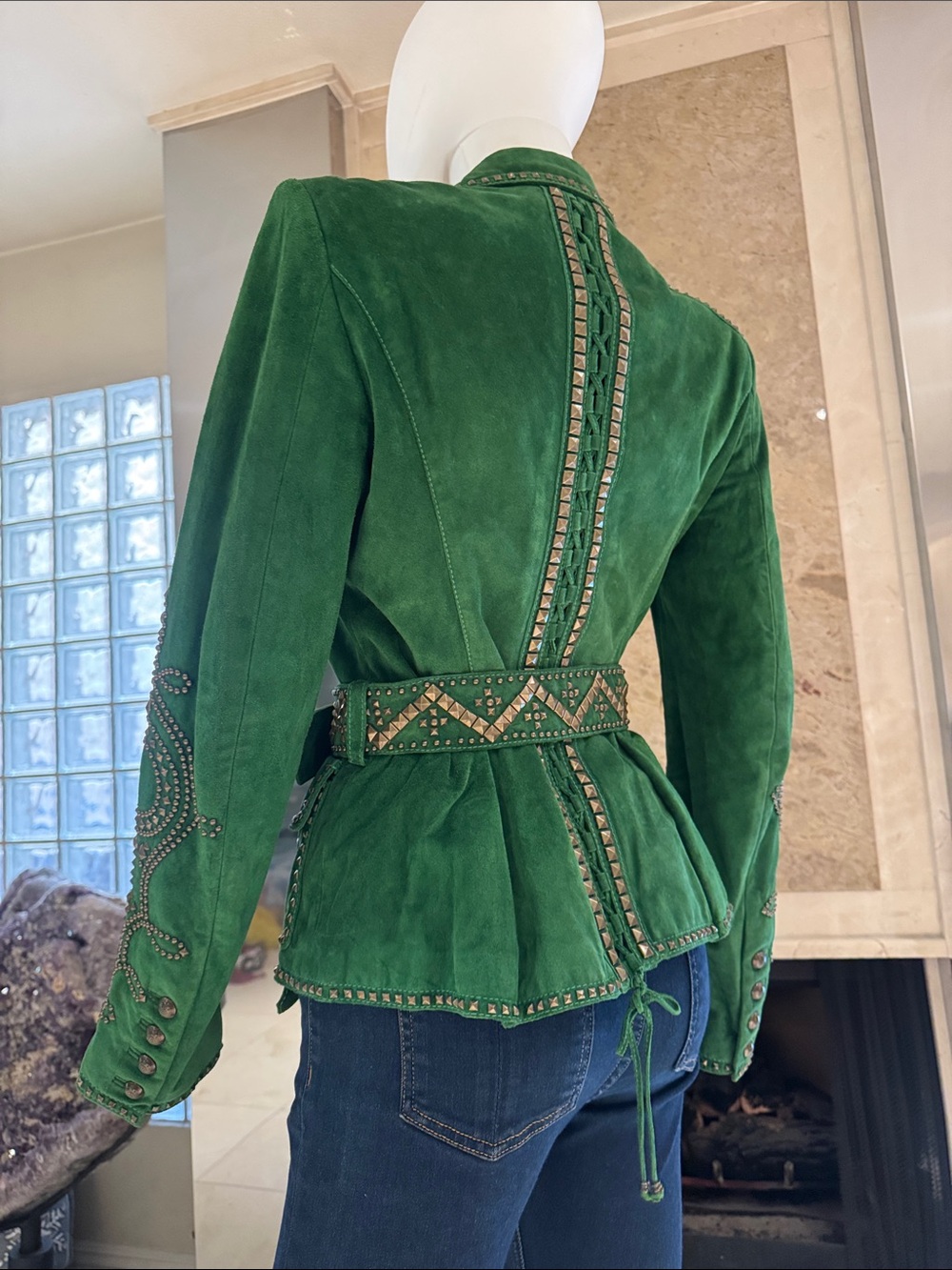Roberto Cavalli Archival Runway Emerald Green Suede Studded Mermaid Jacket - Picture 10 of 17